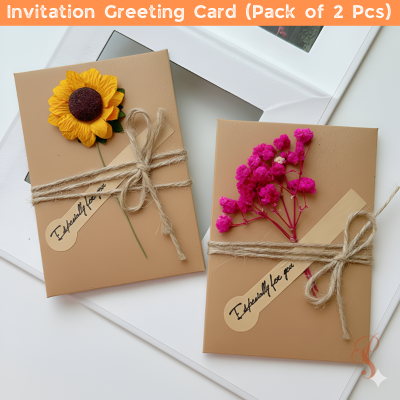 Kraft Greeting Card – Handmade Dried Flower Invitation Greeting Card for Birthday, Wedding, and Eid Festival- (2 Pcs)