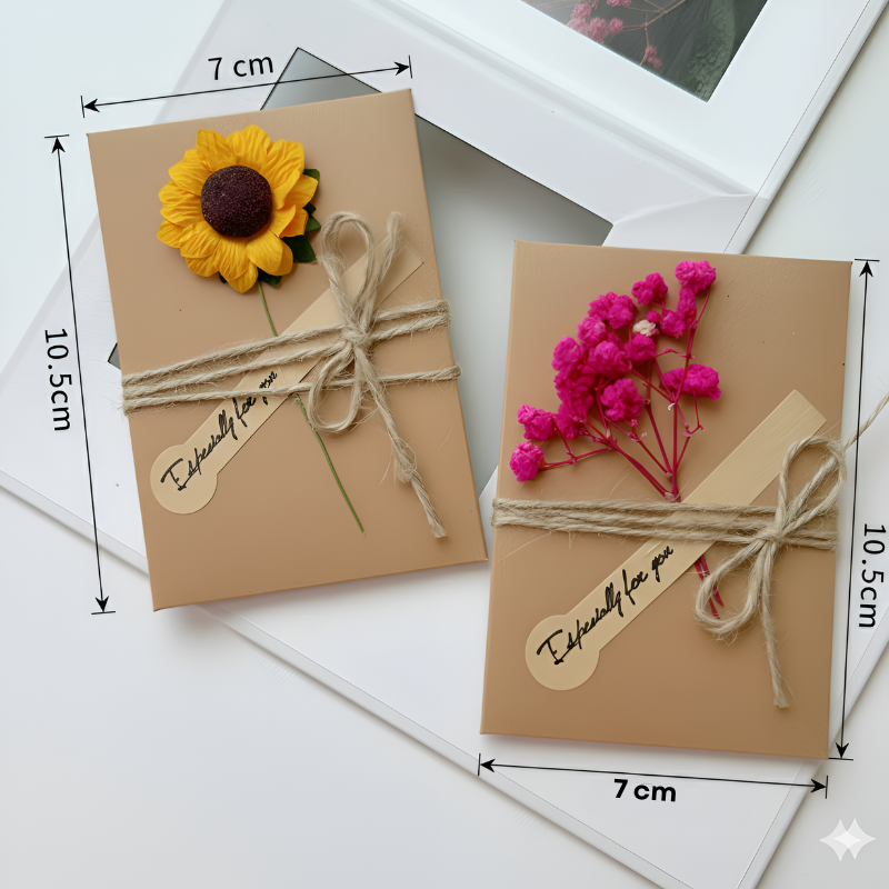 Kraft Greeting Card – Handmade Dried Flower Invitation Greeting Card for Birthday, Wedding, and Eid Festival- (2 Pcs)