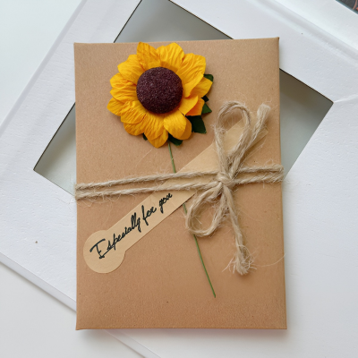 Kraft Greeting Card – Handmade Dried Flower Invitation Greeting Card for Birthday, Wedding, and Eid Festival- (2 Pcs)
