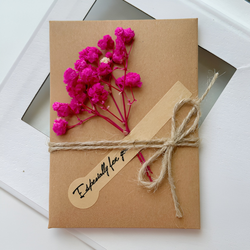 Kraft Greeting Card – Handmade Dried Flower Invitation Greeting Card for Birthday, Wedding, and Eid Festival- (2 Pcs)
