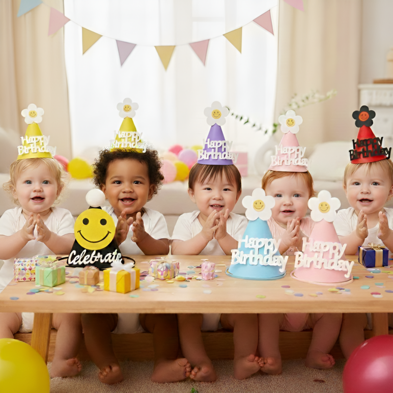 High-Quality Happy Birthday Hat – Aesthetic Birthday Cap with Strap for Kids and Toddlers (1 Pcs)