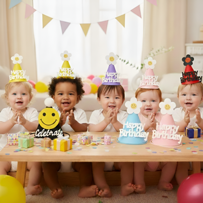 High-Quality Happy Birthday Hat – Aesthetic Birthday Cap with Strap for Kids and Toddlers (1 Pcs)