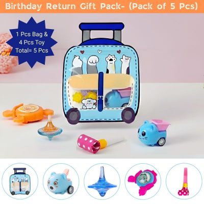 Creative Birthday Party Return Gift – Mini Luggage Gift Bag with Cute Toys for Kids' Special Day Guest Rewards and Return Gifting (Pack of 5)