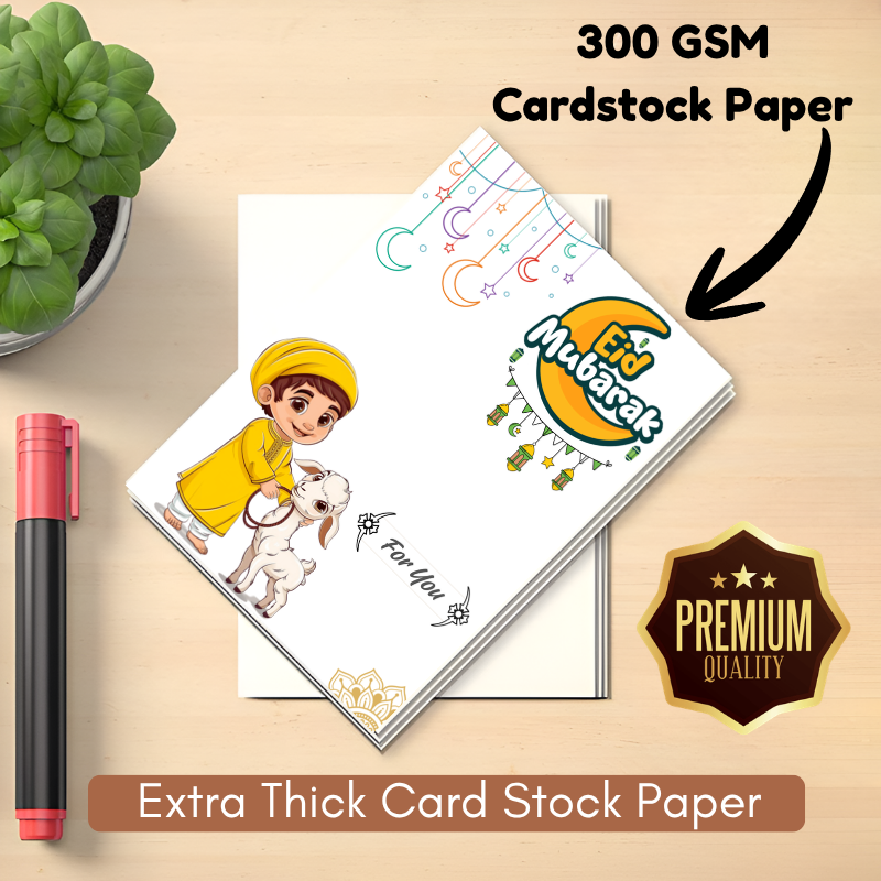 Eid Al- Adha Eid Mubarak Money Holder Greetings Cards - 300 GSM Heavy Cardstock with Cute Designs for Eidi / Eid Salami- (12 Pcs)