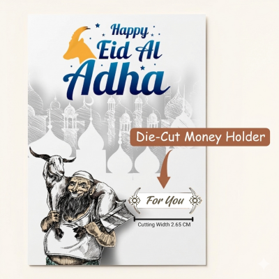 Eid Al- Adha Eid Mubarak Money Holder Greetings Cards - 300 GSM Heavy Cardstock with Cute Designs for Eidi / Eid Salami- (12 Pcs)