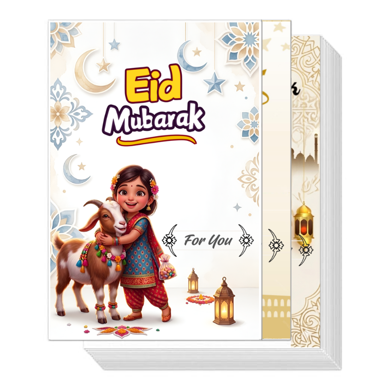 Eid Al- Adha Eid Mubarak Money Holder Greetings Cards - 300 GSM Heavy Cardstock with Cute Designs for Eidi / Eid Salami- (12 Pcs)