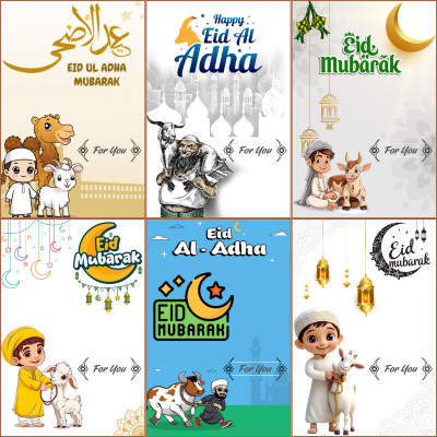 Eid Al- Adha Eid Mubarak Money Holder Greetings Cards - 300 GSM Heavy Cardstock with Cute Designs for Eidi / Eid Salami- (12 Pcs)