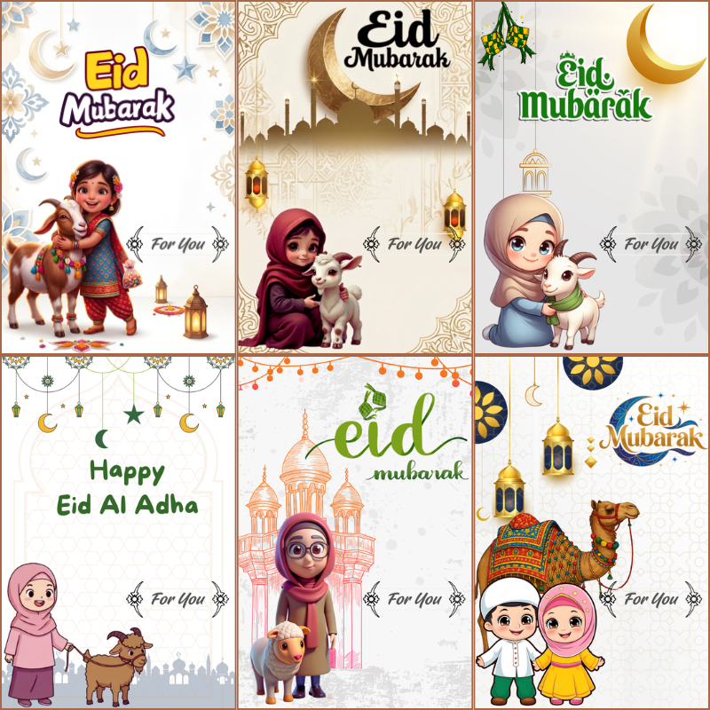 Eid Al- Adha Eid Mubarak Money Holder Greetings Cards - 300 GSM Heavy Cardstock with Cute Designs for Eidi / Eid Salami- (12 Pcs)