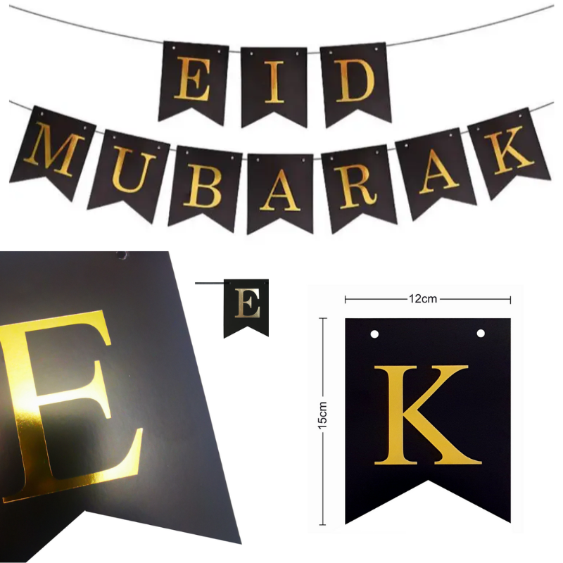 Premium Eid Celebration Combo Pack – Festive Decor for Eid-ul-Adha Vibes Includes: Golden Moon, Cow Balloon, Eid Banner & Double-sided Tape- (Pack of 4 Pcs)