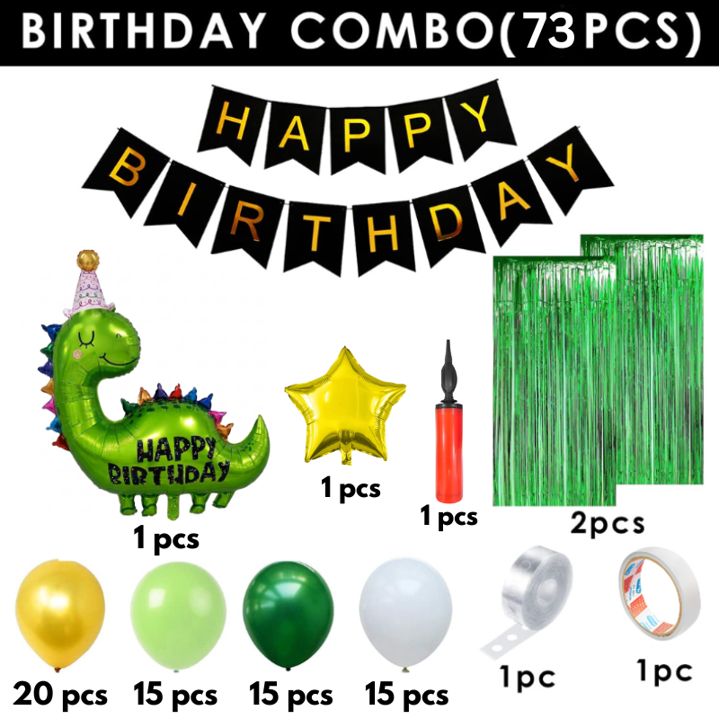 Premium Dinosaur Theme Jungle Animal Birthday Party Decoration Set- All-in-One Package with Foil Curtains, Balloon Pump & Accessories- (73 Pcs)