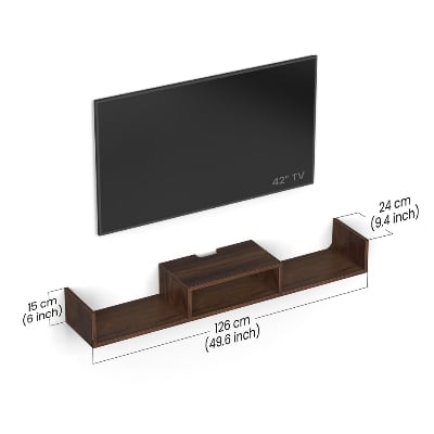Picture of Aero Engineering Wood Wall Mount TV Entertainment Unit Set Top Box Stand/TV Cabinet with Shelves for Books & Décor Display Unit Bed Living Room Large Upto 50 Inches