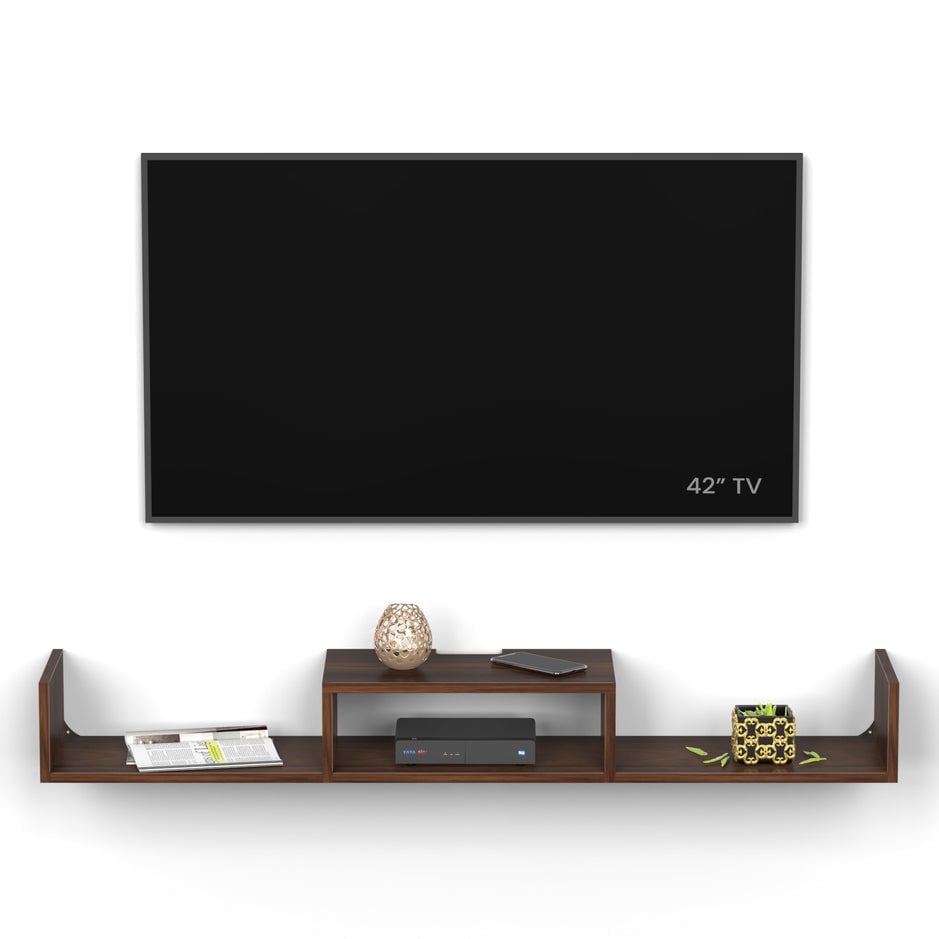 Picture of Aero Engineering Wood Wall Mount TV Entertainment Unit Set Top Box Stand/TV Cabinet with Shelves for Books & Décor Display Unit Bed Living Room Large Upto 50 Inches