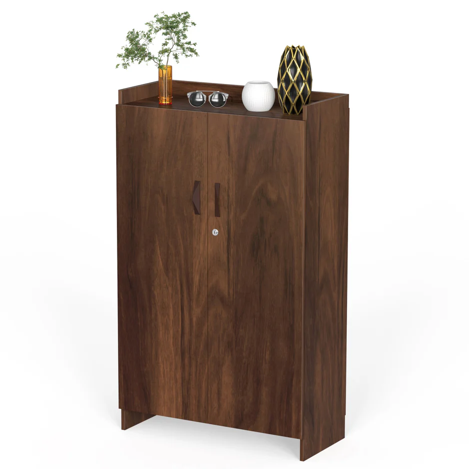 Picture of Brooklyn Tall Engineered Wood 2 Doors Storage Books & File Cabinet Organizer, Slipper Footwear Stand with Lock Shoe Rack