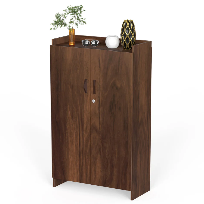 Picture of Brooklyn Tall Engineered Wood 2 Doors Storage Books & File Cabinet Organizer, Slipper Footwear Stand with Lock Shoe Rack