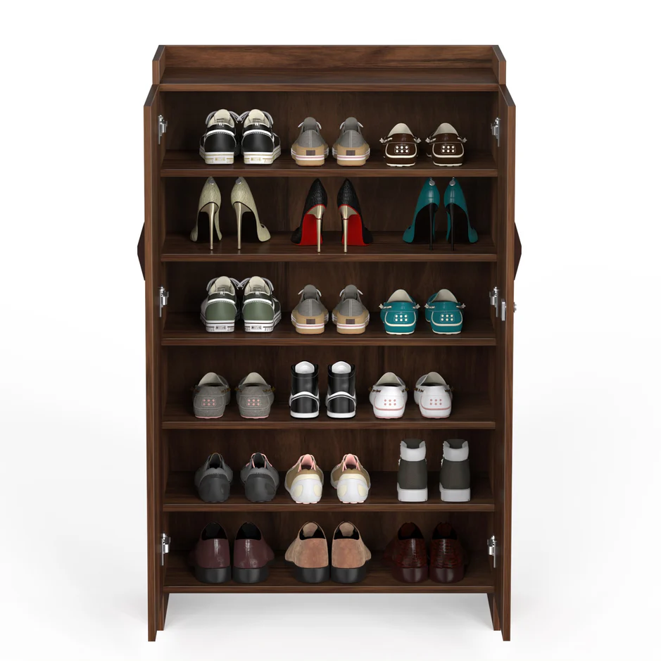 Picture of Brooklyn Tall Engineered Wood 2 Doors Storage Books & File Cabinet Organizer, Slipper Footwear Stand with Lock Shoe Rack