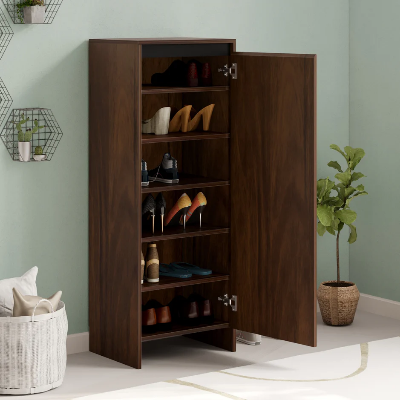 Picture of Brooklyn Tall Engineered Wood 2 Doors Storage Books & File Cabinet Organizer, Slipper Footwear Stand with Lock Shoe Rack