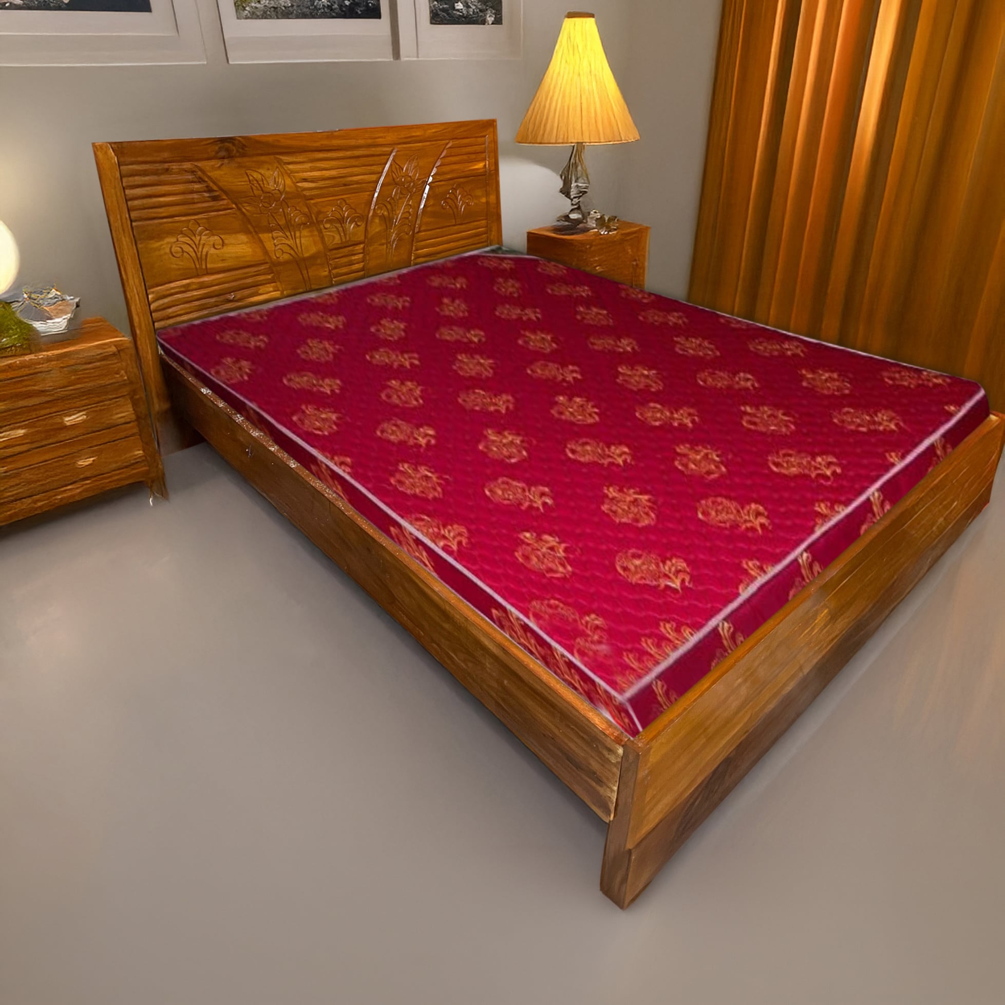 Picture of Bed khat english semi box solid wood double bed 60 by 81 inc - Brown - Double