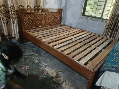 Picture of solid koroi wood bed double 5 by 7 feet 60 by 80 inches - Brown - Double