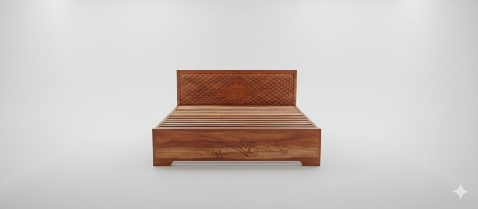 Picture of New solid koroi wood bed king size 6by 7 feet 71 by 81 inches - Brown - King