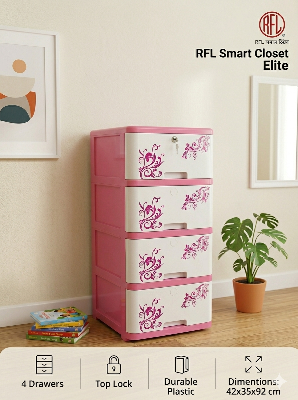 Picture of RFL Smart Closet 4 Drawer Elite - Pink & White (42x35x74 cm)