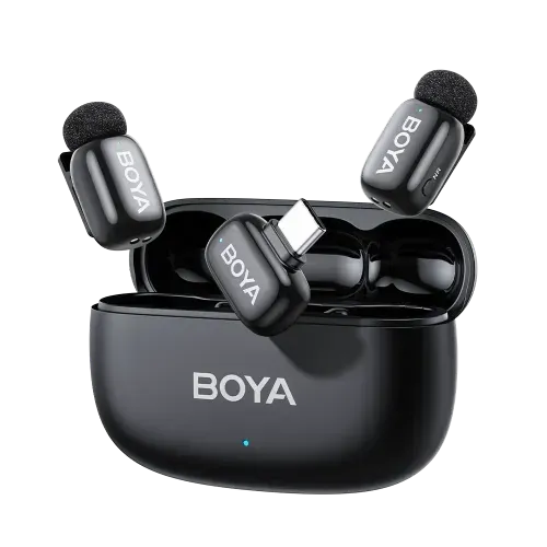 Picture of BOYA mini 2-02 Black Upgraded Super Mini Wireless Microphone with AI Noise Cancellation (TX-2. RX-1 With Case) Type c