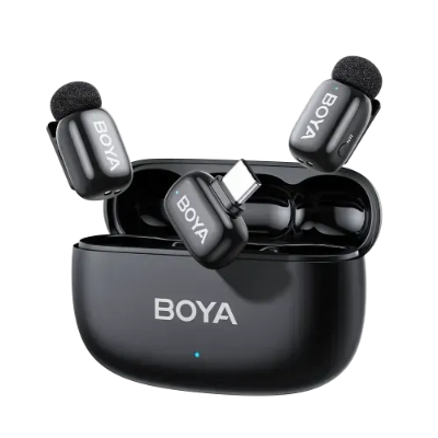 Picture of BOYA mini 2-02 Black Upgraded Super Mini Wireless Microphone with AI Noise Cancellation (TX-2. RX-1 With Case) Type c