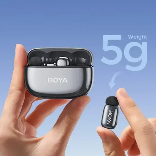 Picture of BOYA mini 2-02 Black Upgraded Super Mini Wireless Microphone with AI Noise Cancellation (TX-2. RX-1 With Case) Type c