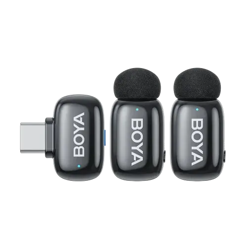 Picture of BOYA mini 2-04 Black Upgraded Super Mini Wireless Microphone with AI Noise Cancellation (TX-2. RX-1) Type c