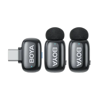 Picture of BOYA mini 2-04 Black Upgraded Super Mini Wireless Microphone with AI Noise Cancellation (TX-2. RX-1) Type c