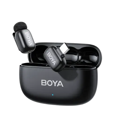 Picture of BOYA mini 2-05 Black Upgraded Super Mini Wireless Microphone with AI Noise Cancellation (TX-1. RX-1 With Case) Type c
