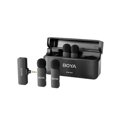 Picture of BOYA BY-V4 4-Channel Mini Wireless Microphone with Noise Cancellation with 3.5mm Convertor