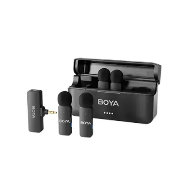 Picture of BOYA BY-V4 4-Channel Mini Wireless Microphone with Noise Cancellation with 3.5mm Convertor