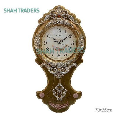 Picture of Vintage Metal Wall Clock Pendulum Brown Decorative Carved Rustic