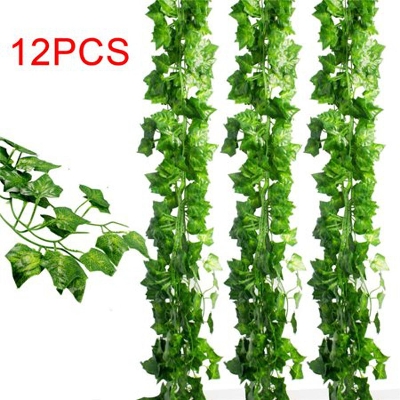 Picture of Artificial Flowers Silk Fake Ivy Leaves Greenery Hanging Vine Ivy Plants Leaf Garland for Wedding Party Garden Home Wall Decor- 12 Pcs - Home Decoration Item Green