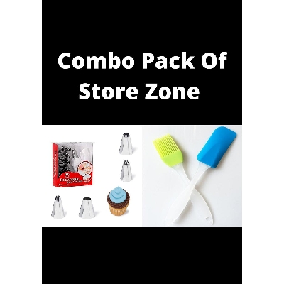 Picture of Silicone Spatula with Brush Set and 15 Pieces of Cake Decorating Nozzle Set - Combo Pack of 2 items Multicolor