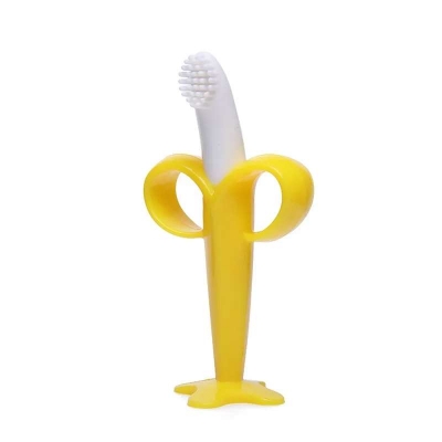 Picture of Baby Training Silicone Toothbrush BPA Free Banana Shape Safe Teether Toy Teething Ring Baby Gift 