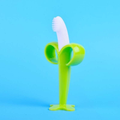 Picture of Baby Training Silicone Toothbrush BPA Free Banana Shape Safe Teether Toy Teething Ring Baby Gift 