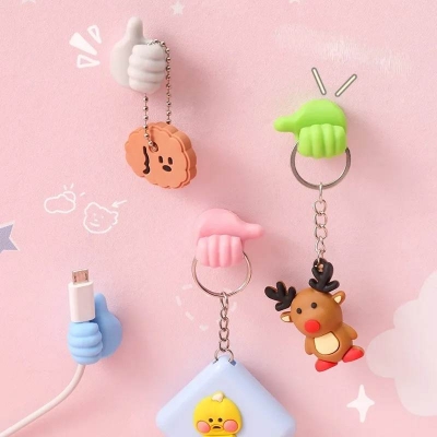 Picture of 6 Pcs Multifunctional Clip Holder Thumb Hooks Wire Organizer Wall Hooks Hanger Strong Wall Holder for Kitchen Bathroom Multicolor