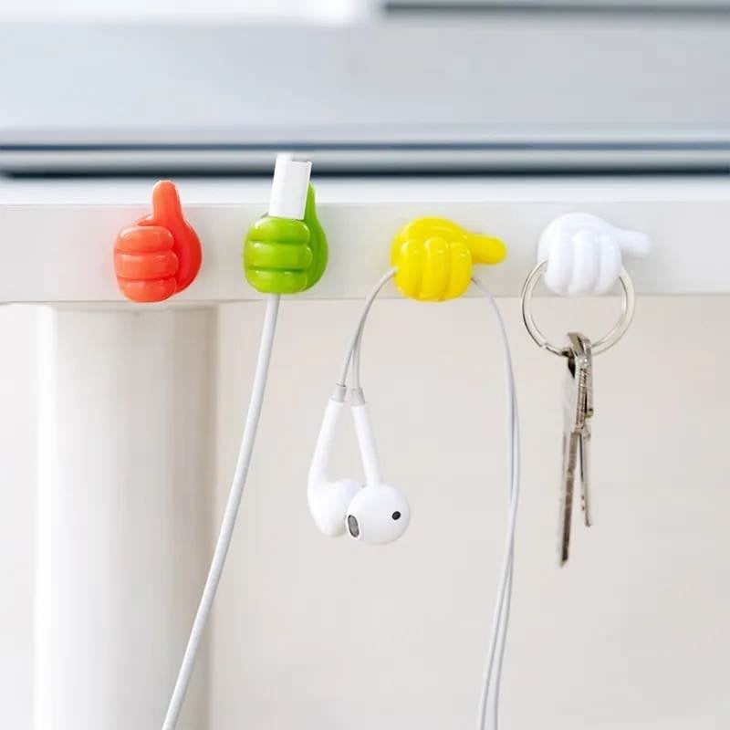 Picture of 6 Pcs Multifunctional Clip Holder Thumb Hooks Wire Organizer Wall Hooks Hanger Strong Wall Holder for Kitchen Bathroom Multicolor