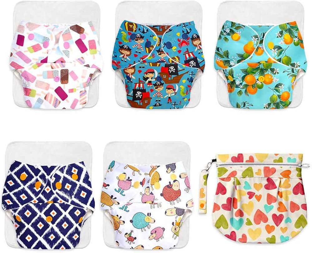 Picture of Washable Hot and Hit Cloth Baby Diaper with Combo 2 Diapers with 2 Pads and 3 Layer Multicolor