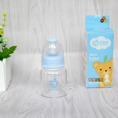 Picture of 60mL Baby Standard Caliber Hygienic Glass Feeder Bottle (apple.bear) - Pink/Blue - 1 Pcs Multicolor