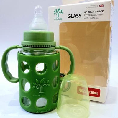 Picture of ( For 3-6 Months Baby ) 120 ml Minitree Feeding Glass Bottle Feeder For Baby Multicolor
