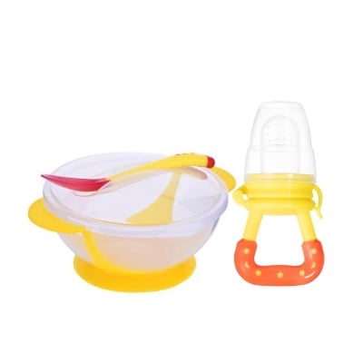Picture of Toddler Suction Baby Bowl with Heat Sensing Spoon and Fruit Nibbler Pacifier Feeding Set