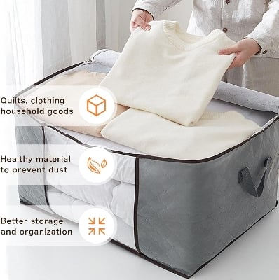 Picture of Winter Cloths Storage Organizer Bags. Blankets Cover, Cloth Organizer, Winter Wardrobe Storage Organizer Multicolor