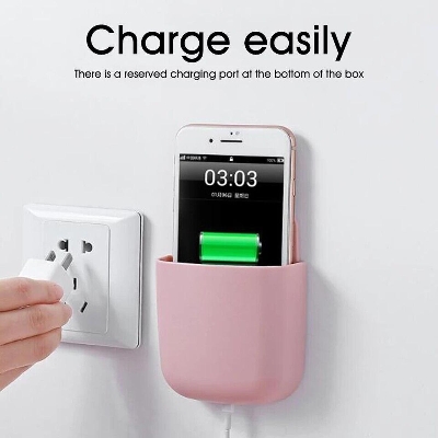 Picture of 1 Pcs Mobile Phone Charging Hanging Holder Multifunction Wall Mounted Plug Bracket Remote Control Mounted Storage Box Bathroom Hanging Holder Multicolor