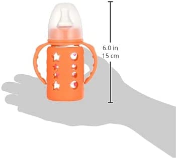 Picture of 120 ml Little Fish Glass Baby Bottle with Handles and Silicone Cover Multicolor