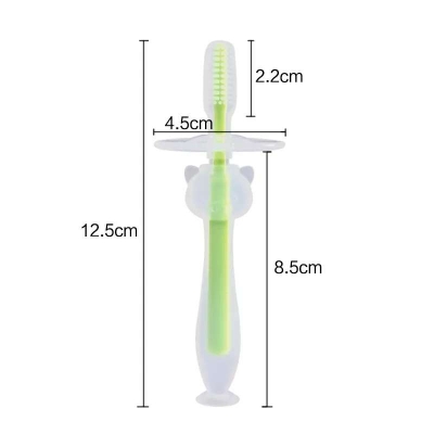 Picture of Baby training silicone three-dimensional milk toothbrush, standing suction cup toothbrush, silicone tongue coating soft bristle brush, bezel safety brush Multicolor