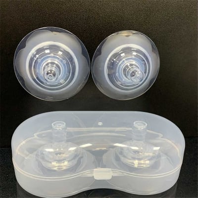 Picture of 1 Pair Nipple Protectors Nipple-style breastfeeding soft silicone nipple protector anti-pain round breast protector two PP box anti-bite shield Multicolor