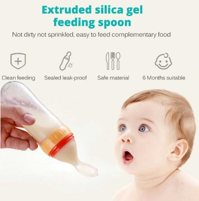 Picture of 90ml Full Silicon Baby Spoon feeding feeder bottle Food Dispensing Spoon
