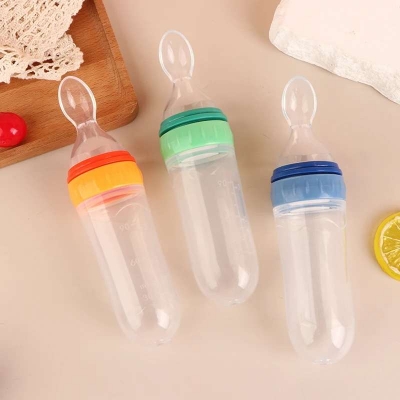 Picture of 90ml Full Silicon Baby Spoon feeding feeder bottle Food Dispensing Spoon